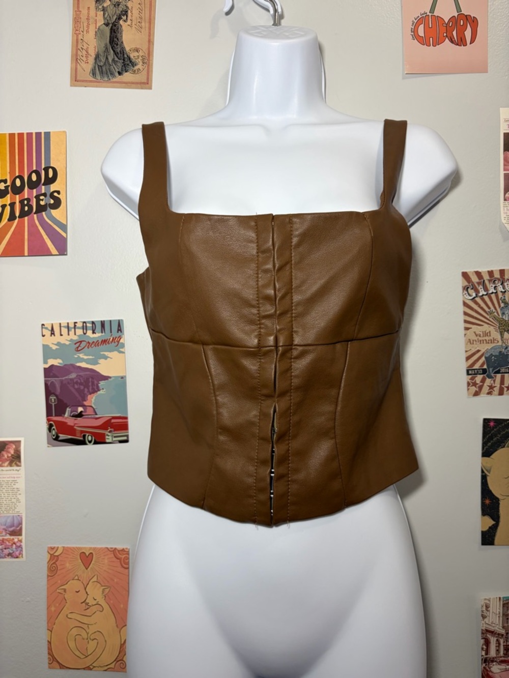Edikted Pink & Teal Logo Patch Brown Top